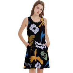 Round Neck Sleeve Casual Dress With Pockets 