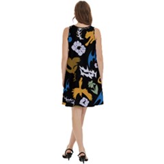 Round Neck Sleeve Casual Dress With Pockets 