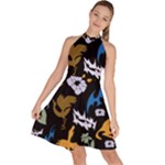 Pattern Design Seamless Texture Sleeveless Halter Neck A-Line Dress