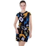 Pattern Design Seamless Texture Drawstring Hooded Dress