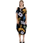 Pattern Design Seamless Texture Cold Shoulder Loose Fit Dress With Pockets