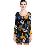 Pattern Design Seamless Texture Long Sleeve Velvet Bodycon Dress