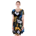 Pattern Design Seamless Texture Short Sleeve V-neck Flare Dress