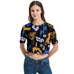 Women s Round Neck Short Sleeve Crop Top 