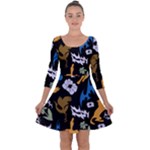 Pattern Design Seamless Texture Quarter Sleeve Skater Dress