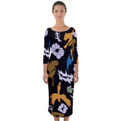 Quarter Sleeve Midi Bodycon Dress 