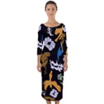 Pattern Design Seamless Texture Quarter Sleeve Midi Bodycon Dress