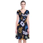 Pattern Design Seamless Texture Short Sleeve Front Wrap Dress