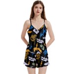 Pattern Design Seamless Texture V-Neck Satin Loungewear Set