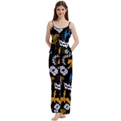 Pattern Design Seamless Texture Spaghetti Top Long Pants Satin Pajamas Set from ArtsNow.com