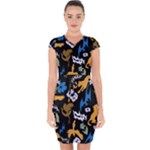 Pattern Design Seamless Texture Capsleeve Drawstring Dress 
