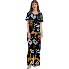 Short Sleeve Satin Pajamas Set With Pockets 