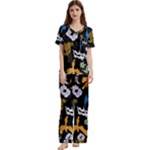 Pattern Design Seamless Texture Short Sleeve Satin Pajamas Set With Pockets