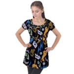 Pattern Design Seamless Texture Puff Sleeve Tunic Top