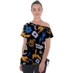 Pattern Design Seamless Texture Off Shoulder Tie-Up T-Shirt