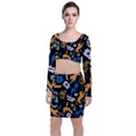 Pattern Design Seamless Texture Long Sleeve Crop Top & Bodycon Skirt Set
