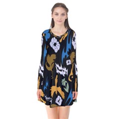 Long Sleeve V-neck Flare Dress 