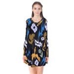 Pattern Design Seamless Texture Long Sleeve V-neck Flare Dress