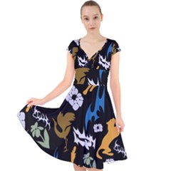 Cap Sleeve Front Wrap Midi Dress 