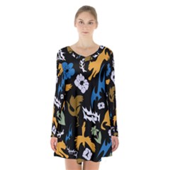 Long Sleeve Velvet V-neck Dress 
