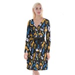 Pattern Design Seamless Texture Long Sleeve Velvet Front Wrap Dress