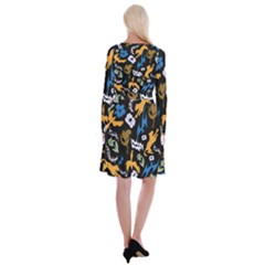Long Sleeve Velvet Front Wrap Dress 