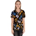 Pattern Design Seamless Texture Women s V-Neck Scrub Top