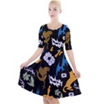 Pattern Design Seamless Texture Quarter Sleeve A-Line Dress With Pockets