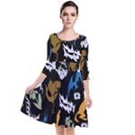 Pattern Design Seamless Texture Quarter Sleeve Waist Band Dress