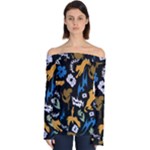 Pattern Design Seamless Texture Off Shoulder Long Sleeve Top