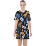 Pattern Design Seamless Texture Sixties Short Sleeve Mini Dress