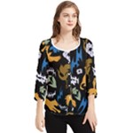 Pattern Design Seamless Texture Chiffon Quarter Sleeve Blouse