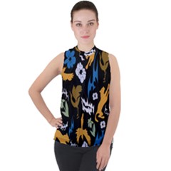 Mock Neck Chiffon Sleeveless Top 