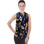 Pattern Design Seamless Texture Mock Neck Chiffon Sleeveless Top