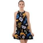 Pattern Design Seamless Texture Halter Tie Back Chiffon Dress