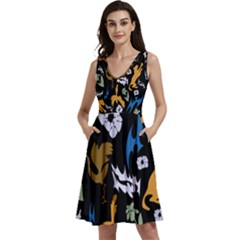 Sleeveless V-Neck Skater Dress with Pockets 