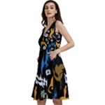 Pattern Design Seamless Texture Sleeveless V-Neck Skater Dress with Pockets