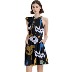 Cocktail Party Halter Sleeveless Dress With Pockets 