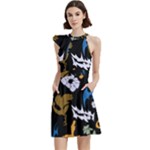 Pattern Design Seamless Texture Cocktail Party Halter Sleeveless Dress With Pockets