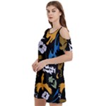 Pattern Design Seamless Texture Women s Cold Shoulder Round Neck Mini Dress