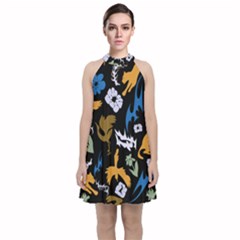 Velvet Halter Neckline Dress  