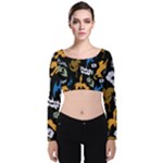 Pattern Design Seamless Texture Velvet Long Sleeve Crop Top