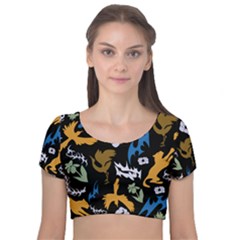 Velvet Short Sleeve Crop Top  