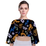 Pattern Design Seamless Texture Tie Back Butterfly Sleeve Chiffon Top