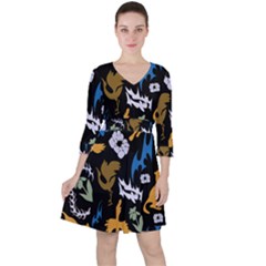 Quarter Sleeve Ruffle Waist Dress 