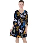 Pattern Design Seamless Texture Quarter Sleeve Ruffle Waist Dress