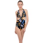 Pattern Design Seamless Texture Halter Front Plunge Swimsuit