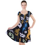 Pattern Design Seamless Texture Cap Sleeve Midi Dress