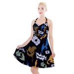 Pattern Design Seamless Texture Halter Party Swing Dress 