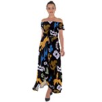Pattern Design Seamless Texture Off Shoulder Open Front Chiffon Dress
